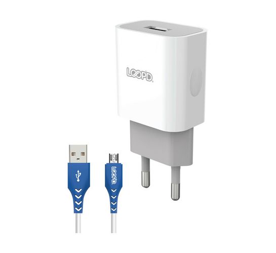 Loopd 1 Port 2.1A Wall Charger plus Micro USB Cable White 