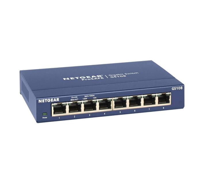 NETGEAR - ProSafe Unmanaged Switch - GS108Gigabit Ethernet - 8-port Gigabit 10/100/1000 Mbps - desktop