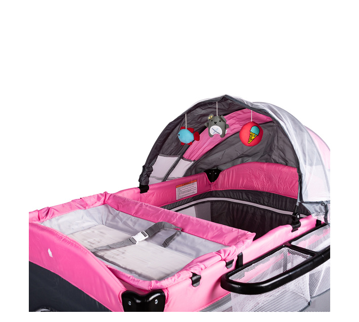 Baneen Baby Cot Crib with Diaper Changer, Net, Toys, Canopy, Wheels and