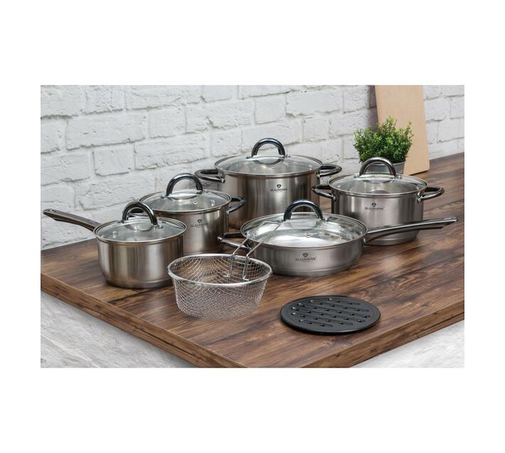 Blauman 12Piece Stainless Steel Gourmet Line Cookware Set Silver