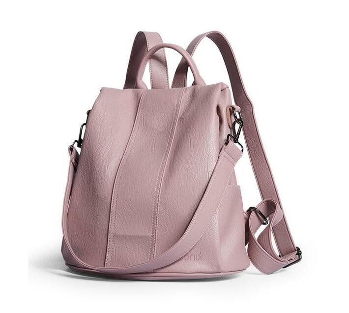 3Way PU Leather AntiTheft Backpack 1801 Pink Makro