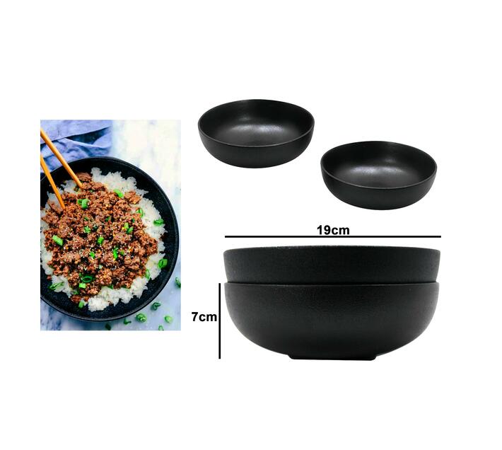 19cm 2 Piece Stoneware Dinner Bowl Set Deep Charcoal Black Makro