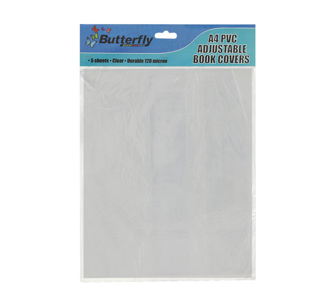 Butterfly A4 PVC Adjustable Book Covers Clear 120 Micron 5Pack Brown
