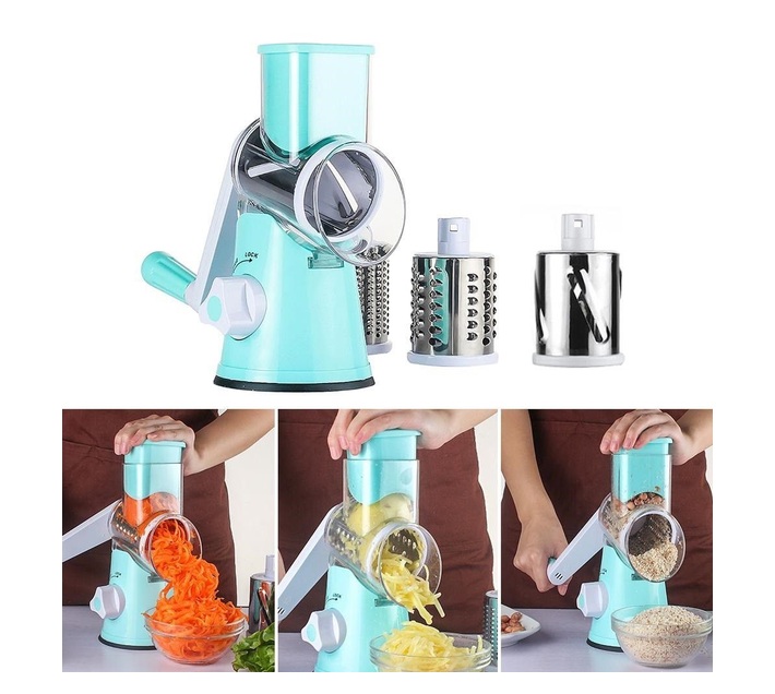 Multifunctional Shredder Tabletop Drum Grater with 3 Interchangeable