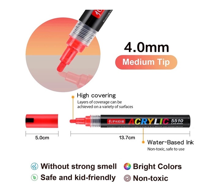 JUPAI 12pc Acrylic Paint Marker for Art and Craft Makro