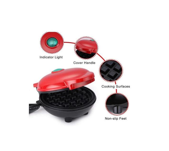350W NonStick Mini Waffle Maker Red Makro