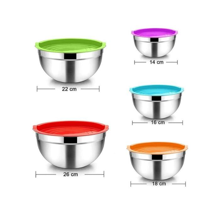 Set of 5 Stainless Steel Mixing Bowls Stackable Bowl with Silicone Lids
