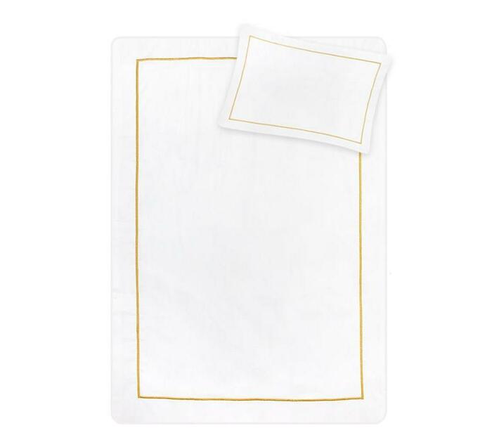 Rey`s Fine Linen 300TC 100 Cotton Double Oxford Sateen Duvet Cover Set White/Gold