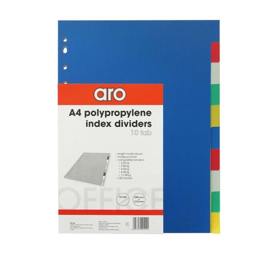 ARO A4 Polypropylene File Dividers 10-Tab 