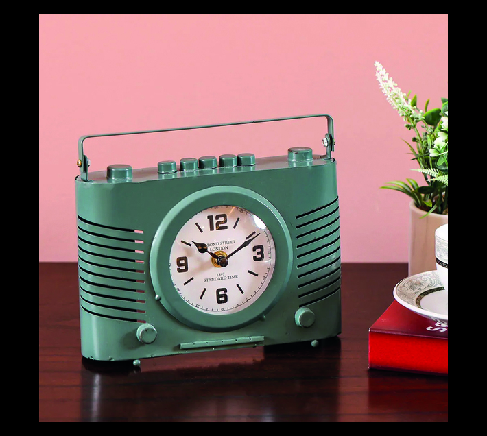 Table Clock Vintage Radio Model Green Makro