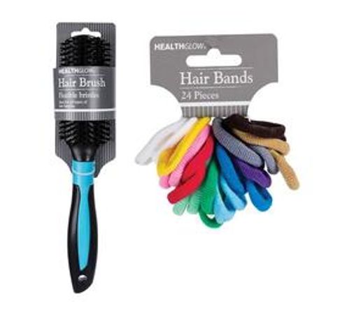 Styling Hair Brush Black/Blue + Hair Band Elastic 24pc No Join Light