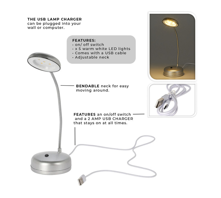 Table Lamp with USB Cable Warm White LED 27cm Makro