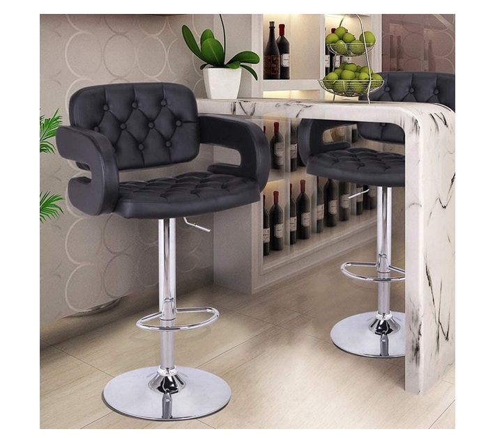 MAK Faux Leather Luxury Barstools with armrests - set of 2 - Black