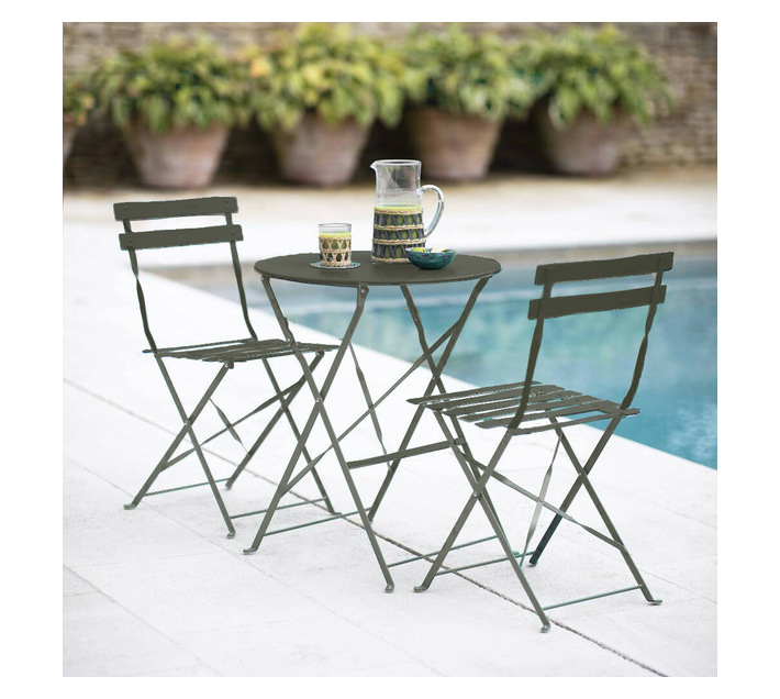 Metal Bistro Chairs & Table Set of 3 Foldable Design Makro