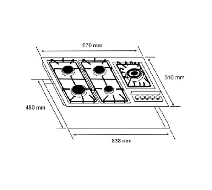 Alva 90Cm 5 Burner Gas Hob Stainless Steel Makro