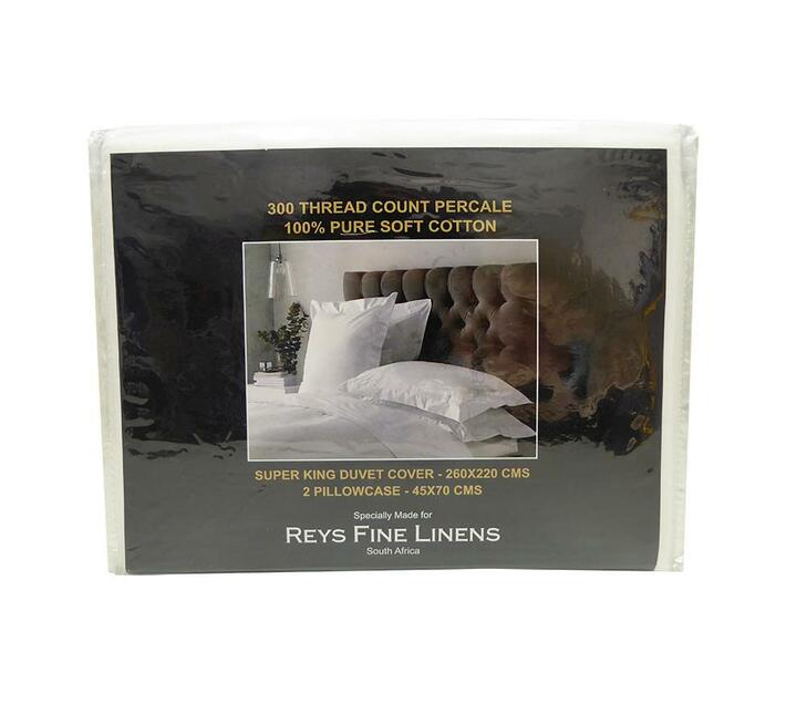 Reys Fine Linen 300TC 100 Cotton SuperKing Duvet Cover Set Plain White