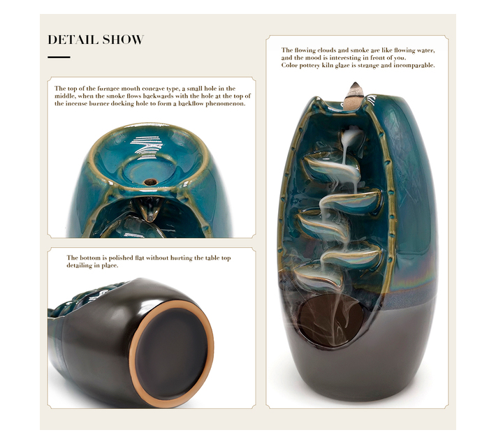 Ceramic Waterfall Reverse Flow Incense Burner Ornament Makro