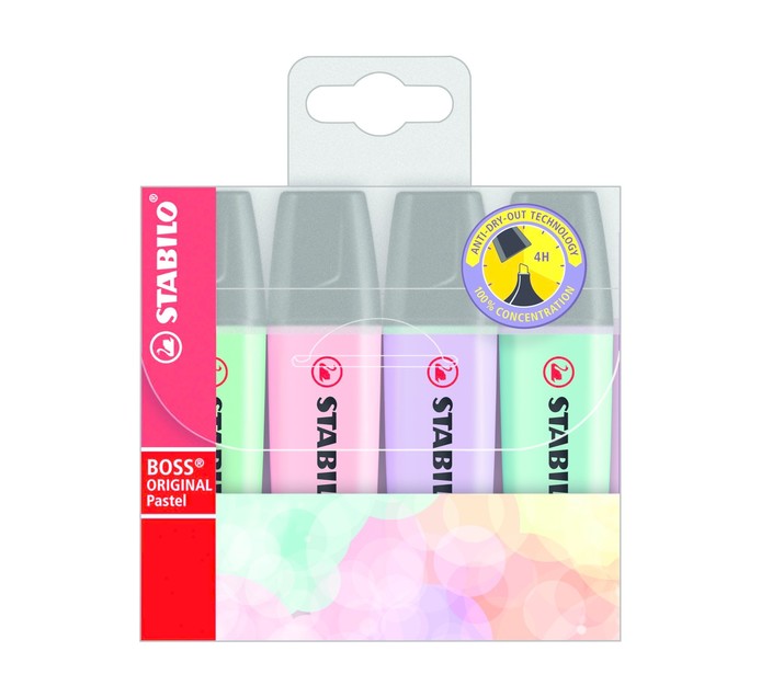 Stabilo Boss Highlighters Assorted Pastels 4-Pack 