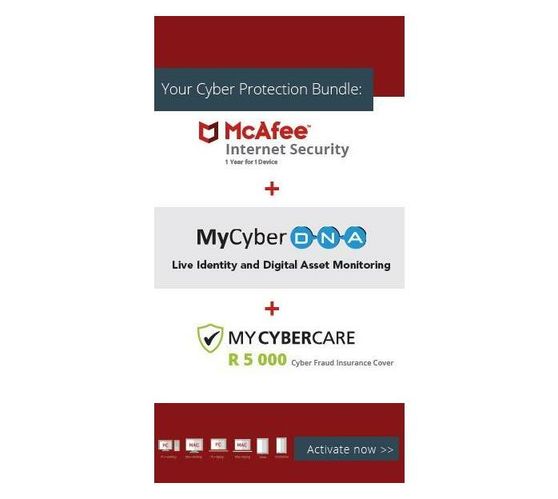 McAfee Internet Security 1 User including MyCyberDNA plus MyCybercare Cyber Fraud Insurance