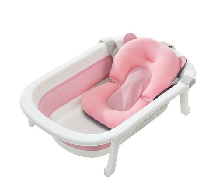 Baby Bath Tub & Support Pillow Collapsible and Drainable Pink Makro