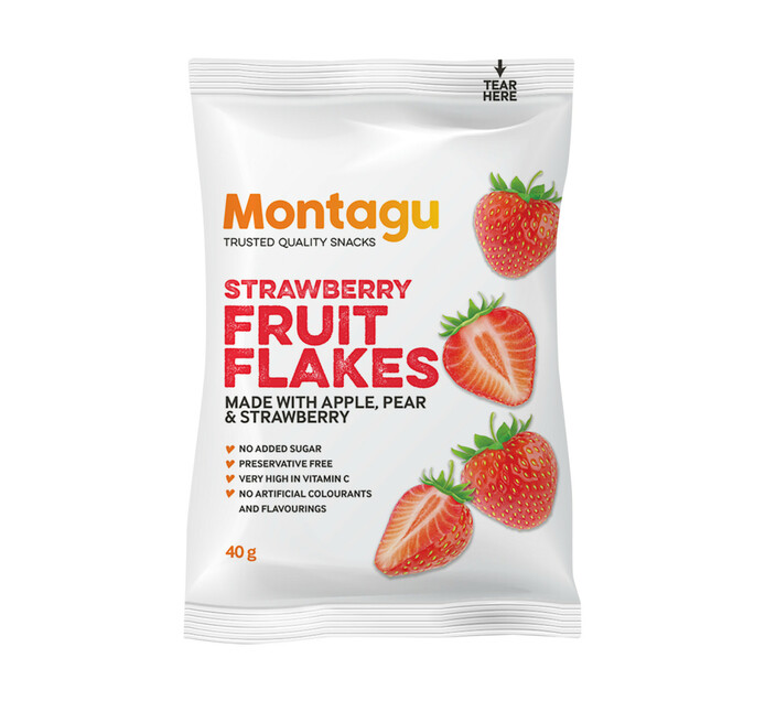 MONTAGU FRUIT FLAKES 40G, STRAWBERRY Dried Fruit Nuts & Dried Fruit