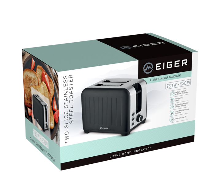 Eiger Alinea Nero Series 2Slice Stainless Steel Toaster with Brushed