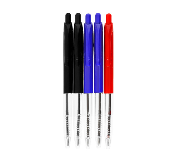 ARO Retractable Medium Ballpoint Pen (5 Pack) Assorted 