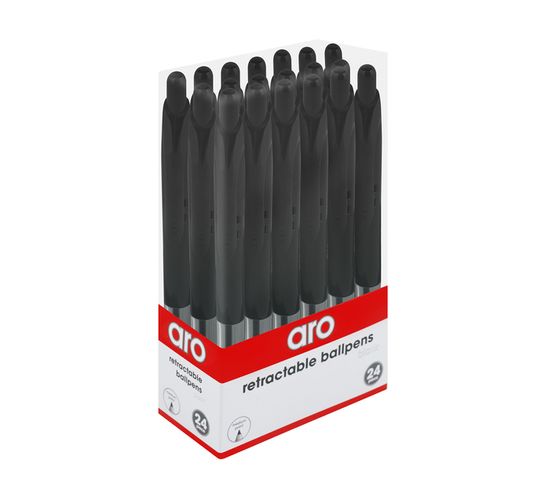 ARO Retractable Medium Ballpoint Pen (24 Pack) Black 