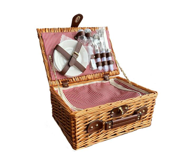 Willow Picnic Basket with Cooler Bag for 2People Red Lines Design