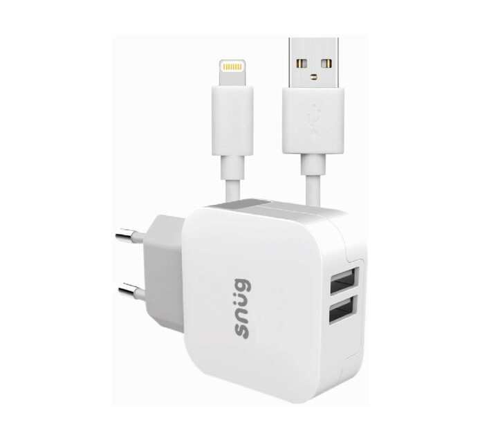 Snug 2 Port 3.4A Charger + Lightning Cable White Chargers & Power