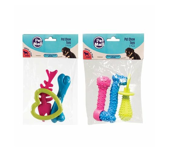 Puppy Chews Pet Toy Assorted - 3 Pieces Per Pack (Pack of 2)