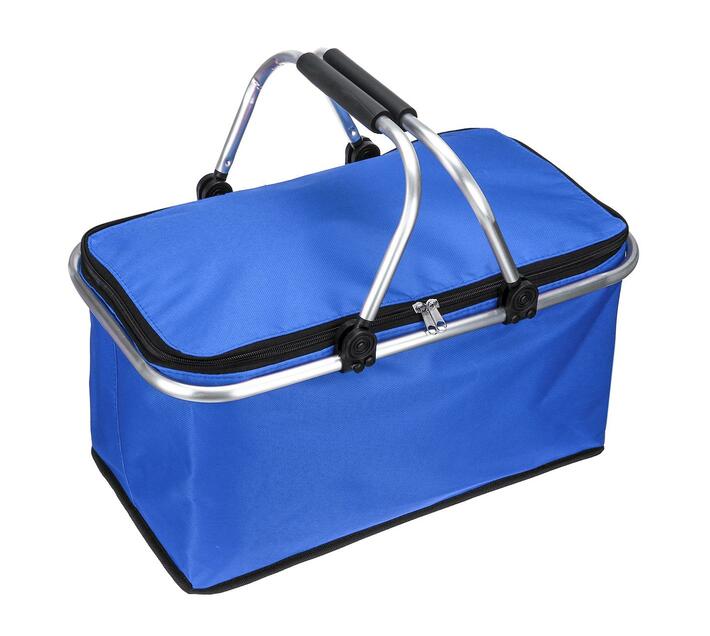 Folding Insulated Picnic Cooler Bag with Aluminum Handles Blue Makro
