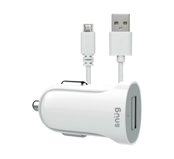 Snug 2.1A Lite 1 Port 2.1A Car Charger + Micro USB Cable White 