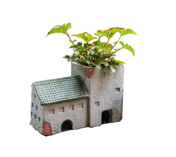 Holy Island Cottage Cement House Set of Four Flower Pots and Ornaments