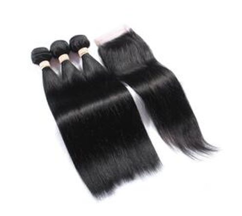 BLKT Free Closure Package 8 inches 12A Brazilian Straight Weaves x3 Bundles and Free Closure