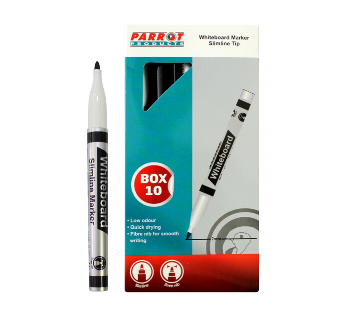 Parrot Products Slimline Whiteboard Marker Black 10-Pack 