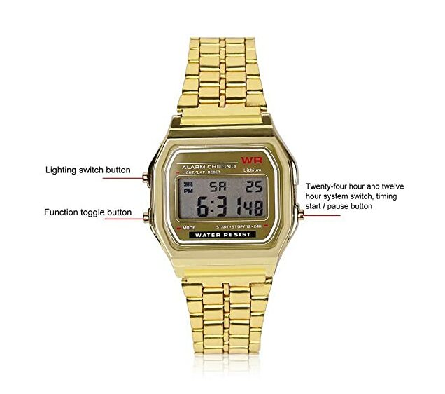 Vintage LED Digital Quartz WatchGolden Makro