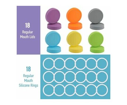 Maisonware Reusable Leakproof Silicone Mason Jar Lids - Pack of 18