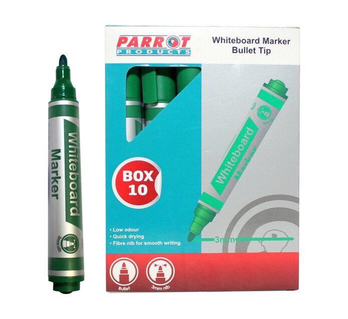 Parrot Products Bullet Whiteboard Marker Green 10-Pack 