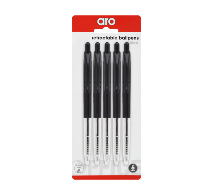 ARO Retractable Ballpoint Pens Black 5Pack Black Pens Pens Pens