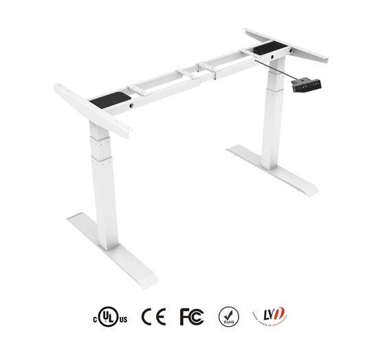 TekDesk 2.0 Standing Desk - Height Adjustable Electronic (White Frame & Natural Birch Top)