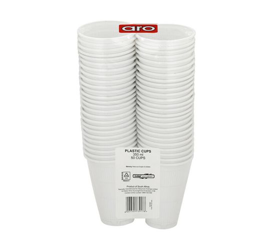 ARO PLASTIC CUPS WHITES 350ML 50'S