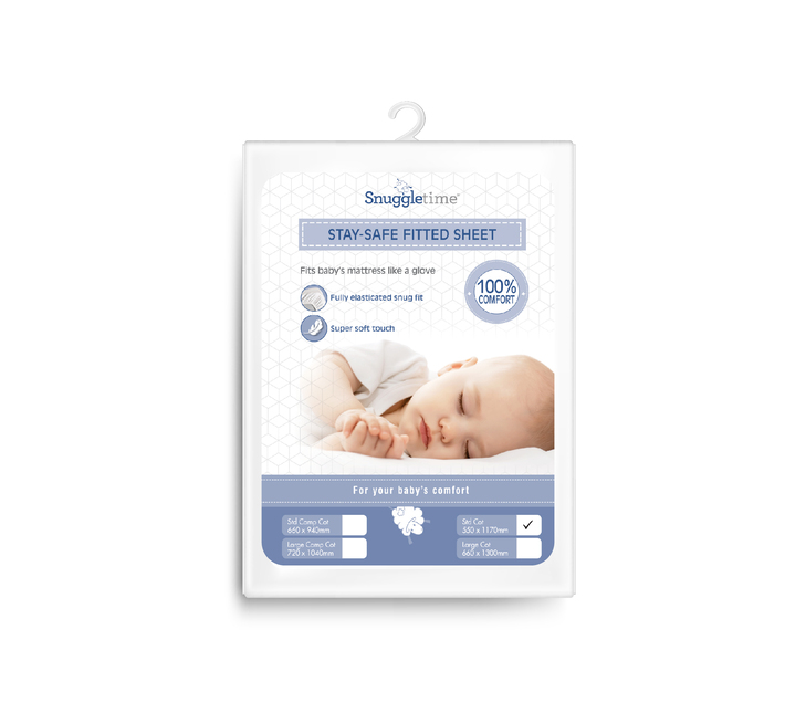 Snuggletime Stay Safe Fitted Sheet Standard Camp Cot Sheeting Sheeting Duvets, Sheets