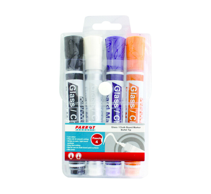 Parrot Products Glass/Chalkboard Markers Pouch Assorted 4Pack Makro