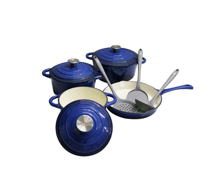 LMA Blue 10 Piece CastIron Cookware Pots & Silicone Kitchen Utensil