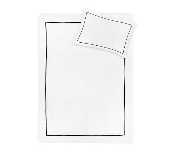 Rey`s Fine Linen 300TC 100 Cotton Double Oxford Sateen Duvet Cover Set White/Black