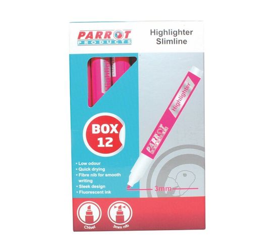 Parrot Products Slimline Tip Marker Highlighters Pink 12-Pack 