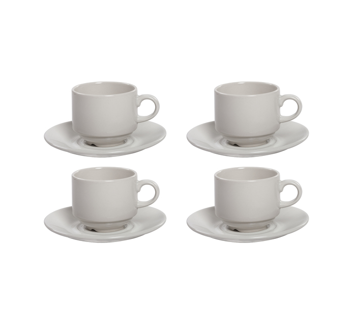 Continental Crockery Blanco Stacking Cups and Saucers 4Pack Ceramic