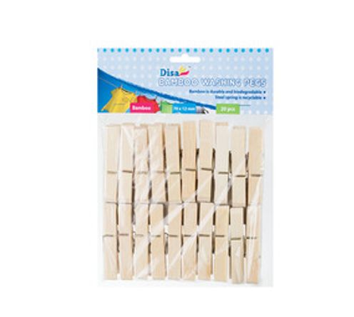 Washing Pegs Bamboo 70mm - 20 Pieces Per Pack (Pack of 10)