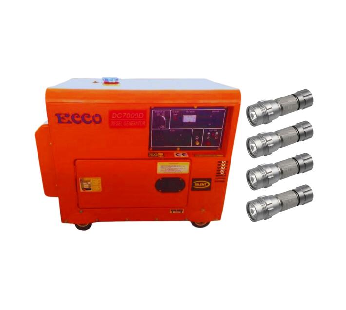 Ecco Dc7000D 6.9Kva Silent Diesel Generator and 4 Stier FlashLights Makro